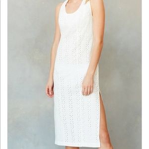 NWT KIMCHI BLUE WHITE EYLET COLUMN MIDI DRESS 6